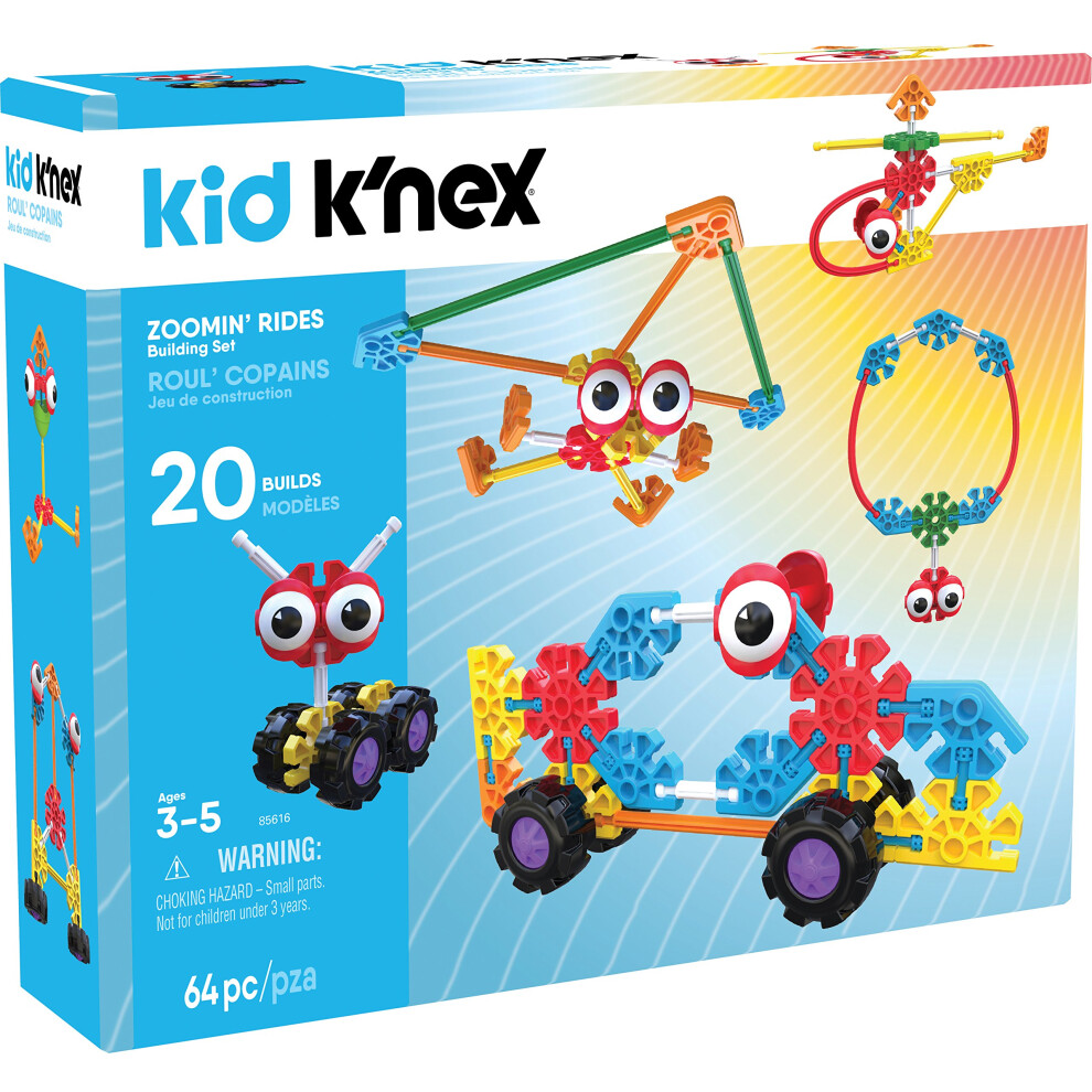 K'NEX Kid K'Nex - Zoomin' Rides Building Set - 64Piece - Ages 3 & Up Preschool Educational Toy Building Set