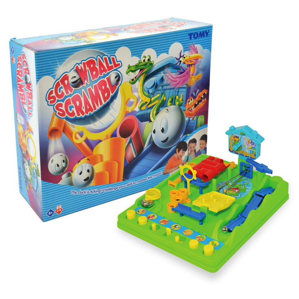 TOMY Games Screwball Scramble Marble Run Game for Kids - Timed Marble Maze Kids Games - Cooperative Board Games for Family Game Night - 1-4 Players -