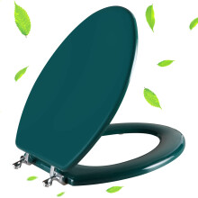 Assento de WC Verde Escuro em Madeira Natural com Dobradiças de Liga de Zinco, Fácil de Instalar e Limpar, Resistente a Riscos