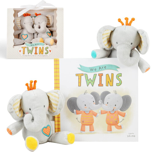 Tickle & Main We Are Twins Βιβλίο & Σετ 2 Μαλακών Ραττών Ελεφάντων για Μωρό, Νήπιο, Δίδυμα