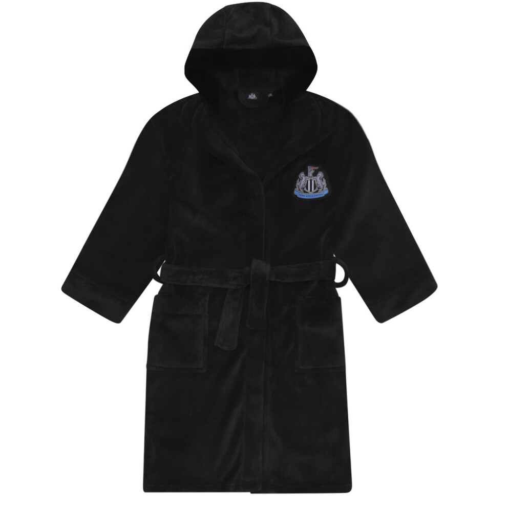 (Black, 13-14 Years) Newcastle United Boys Dressing Gown Robe Hooded Fleece Kids OFFICIAL Football