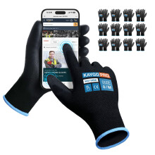 Gants de travail de securite kaygo enduit PU pour hommes et femmes - kg11pb 12 paires gants en tricot sans couture avec deux doigts tactile ideal
