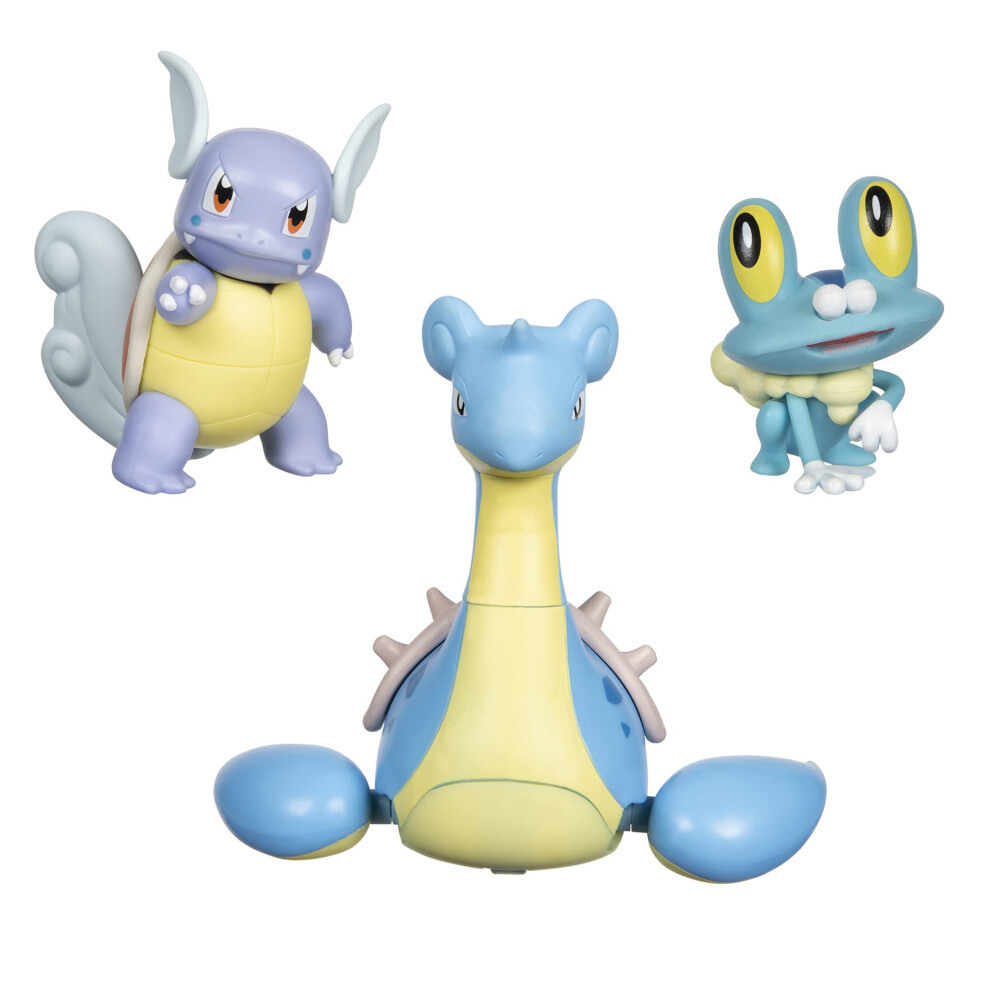 Pokemon Battle Figure, Water-Type Theme 3 Pack With Froakie, Wartortle, Lapras - 4.5-Inch Froakie Figure, 3-Inch Wartortle Figure, 2-Inch Froakie - Toys For Kids - Perfect Toy For All Pokemon Fans-image