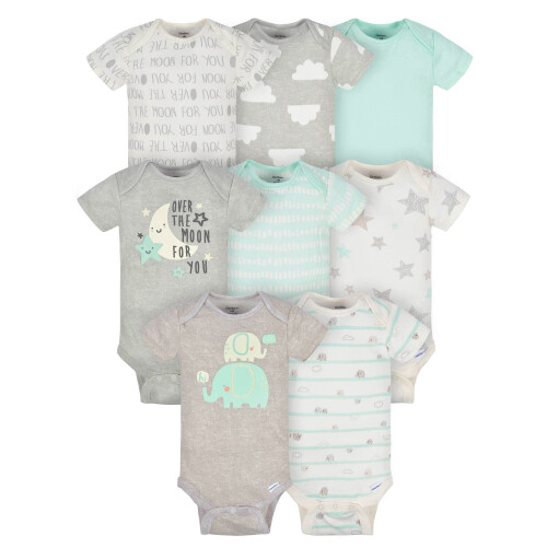 Gerber Gerber Bébé 8-Pack Bodies à Manches Courtes, Éléphants, Nouveau-né
