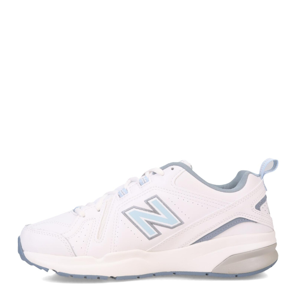 New Balance Women's 608 V5 Casual Comfort Cross Trainer, White/Light Blue, 8