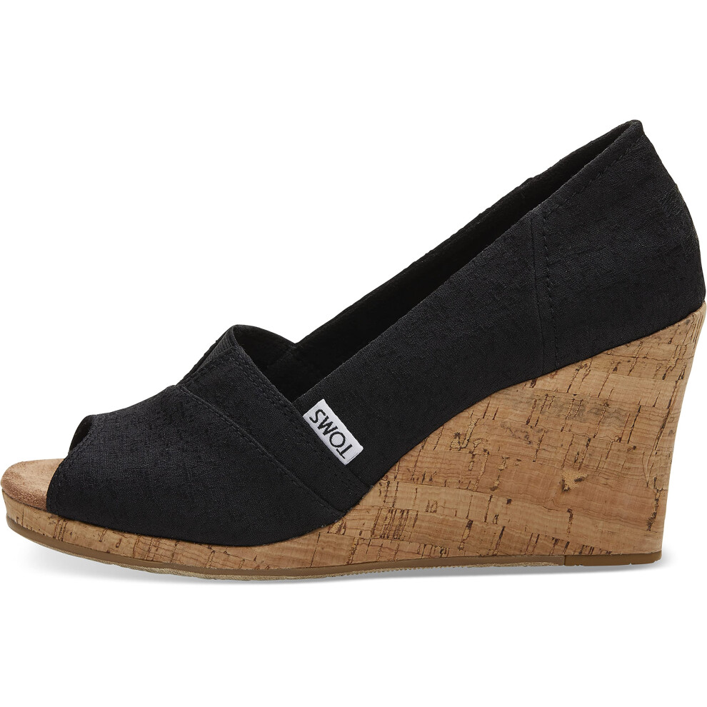 TOMS Women's Classic Espadrille Wedge Sandal, Black Scattered Woven, 8