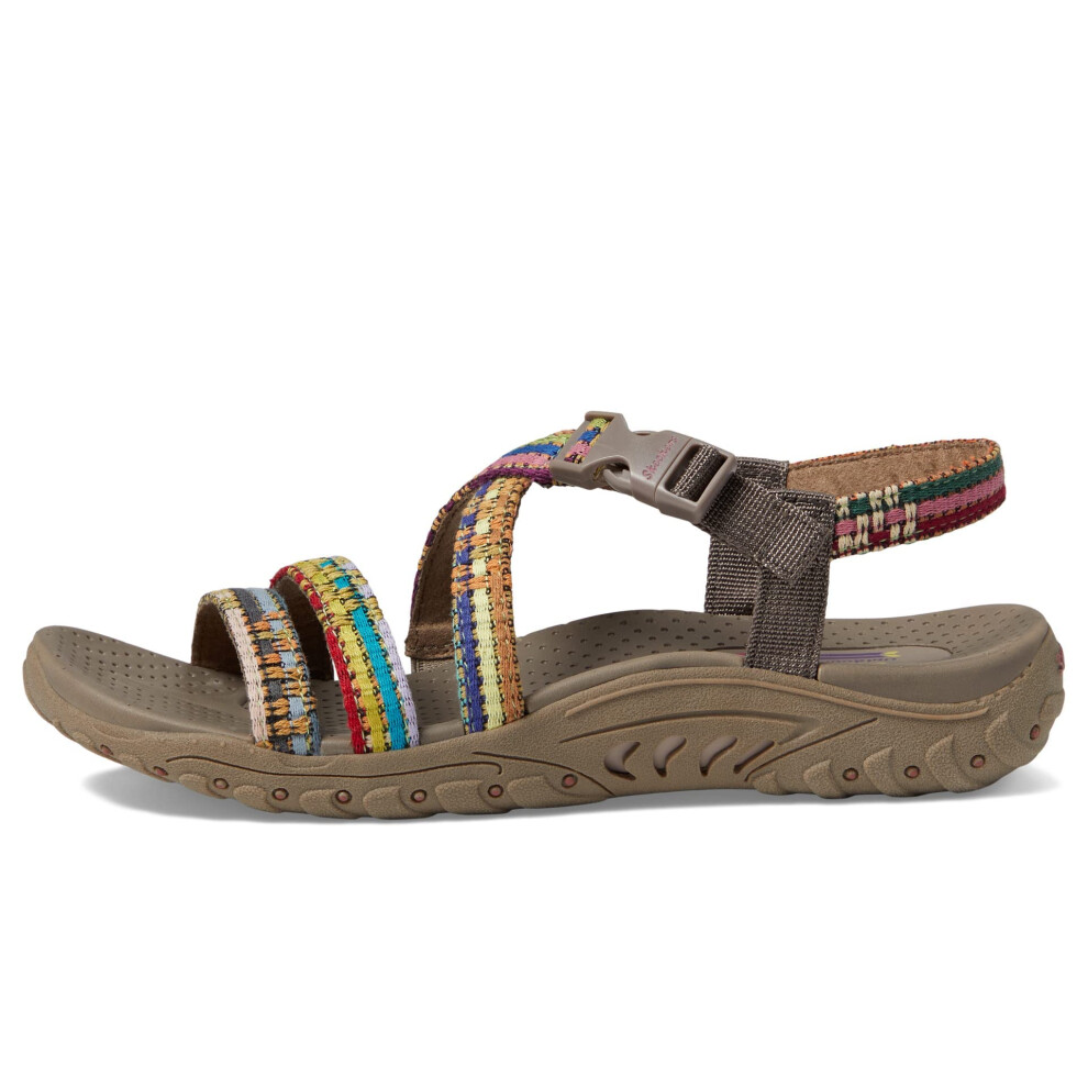 Skechers Women's Reggae-Sew Me-Boho Woven Strappy Slingback Sandal, Taupe Multi, 8