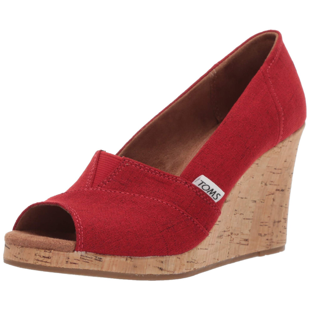 TOMS Women's Classic Espadrille Wedge Sandal, red Crosshatch Jacquard, 7