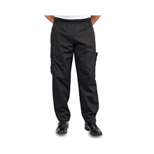 Kng Black Chef Pants til m?nd og kvinder - Baggy Black Cargo -bukser med l?beb?nd og elastisk talje - Food Service Chef Uniform til Restaurant Ki