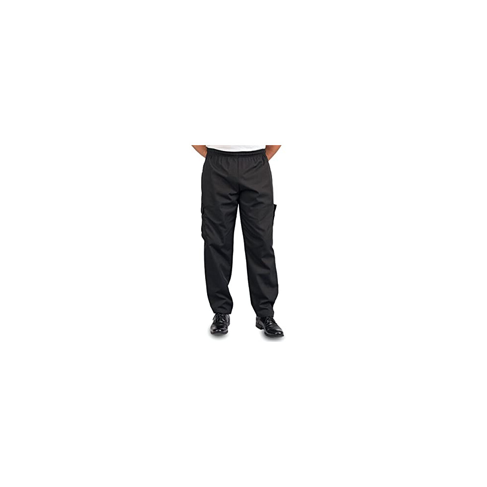 Kng Black Chef Pants For Men And Women - Baggy Black Cargo Pants With Drawstring And Elastic Waist - Food Service Chef Uniform For Restaurant Kitchen 630125009734