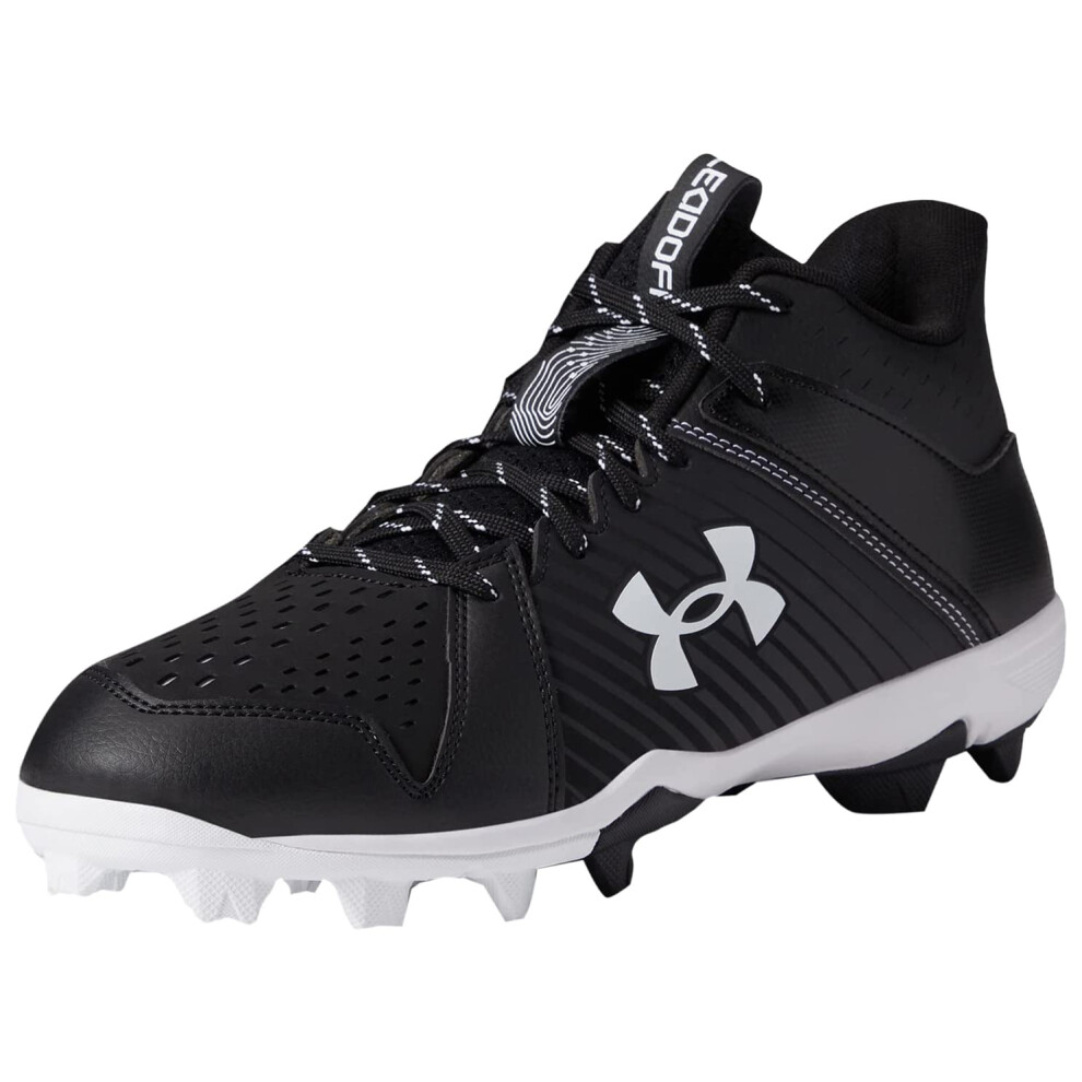 Under Armour Men's Leadoff Mid Rubber Molded Baseball Cleat, (001) Black/Black/White, 10.5