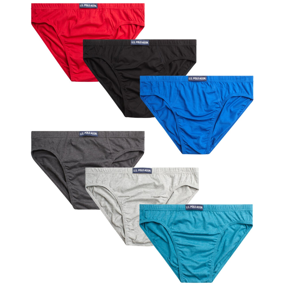 U.S. Polo Assn. Men's Underwear - 6 Pack Low Rise String Bikini Briefs (S-XL), Size X-Large, Heather GreyRedTealBlack