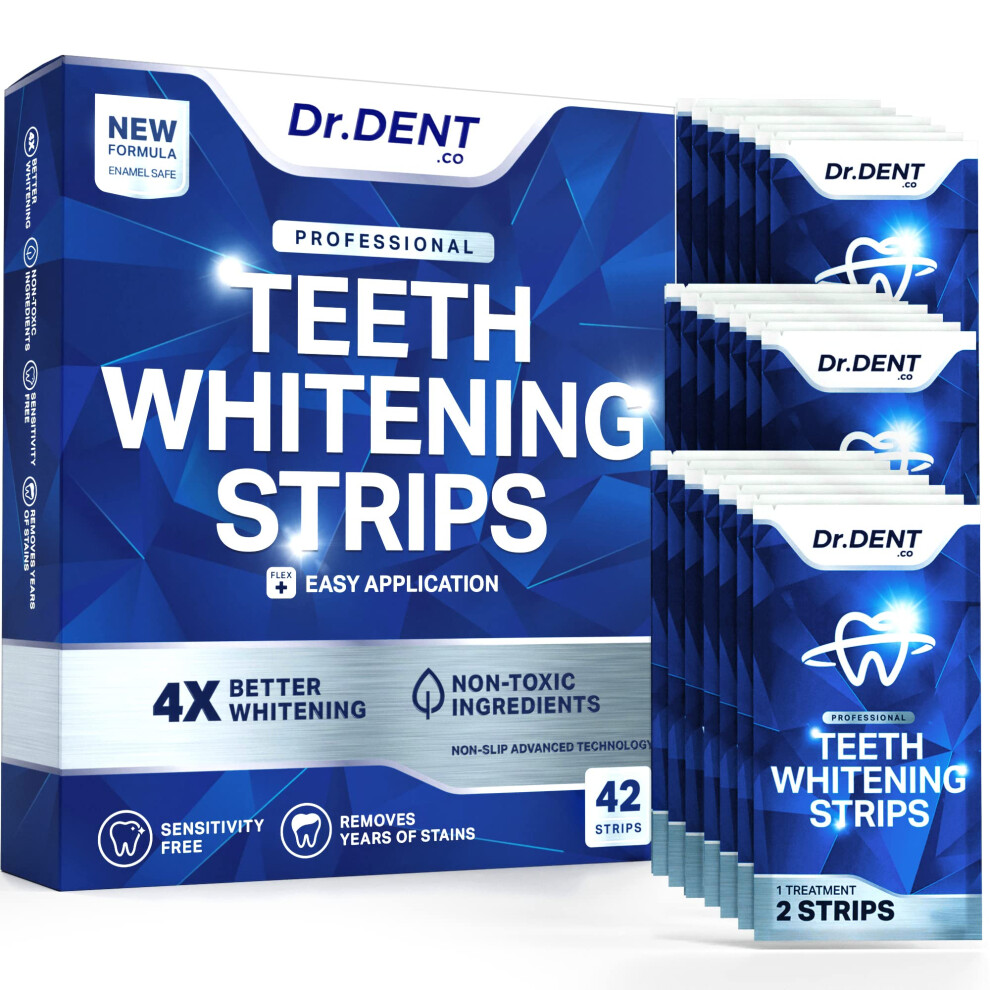 DrDent Professional Teeth Whitening Strips 21 Treatments - Safe for Enamel - Non Sensitive Teeth Whitening - Whitening Without Any Harm - Pack of 42