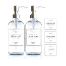 Vine Creations tvldispenser i klarglas 2-pack kkstvldispenserset med pump i rostfritt stl 16 oz handtvl eller diskmedel fr badrum eller kk