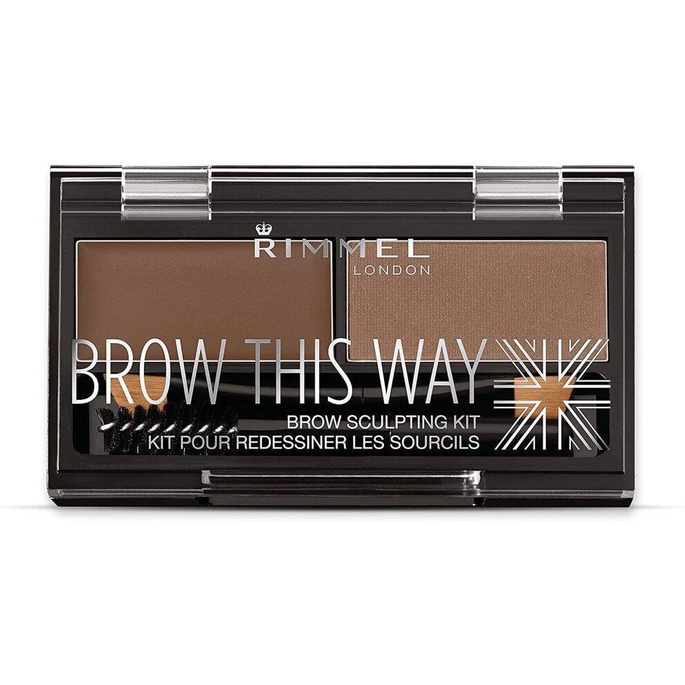 Rimmel Brow This Way Sculpting Kit, Medium Brown, Powder 004 Ounce, Wax 003 Ounce