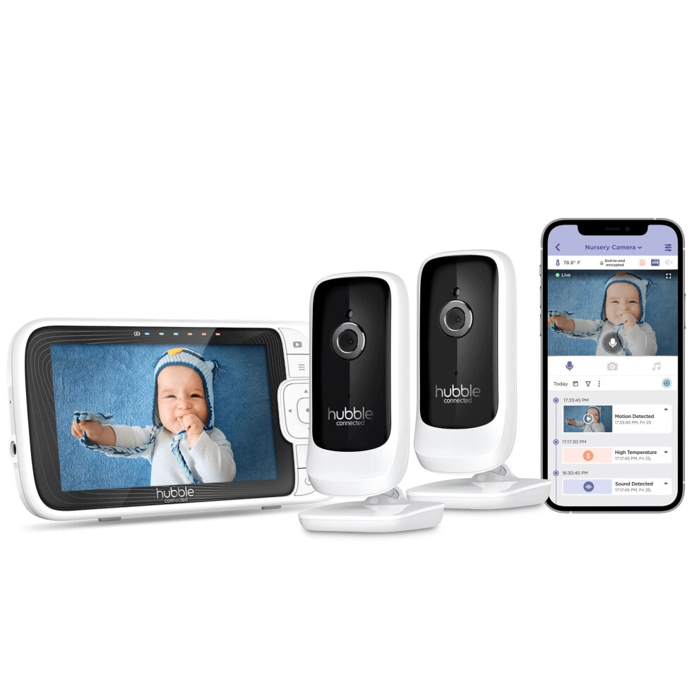 Hubble Nursery Pal Link Premium Twin - 5-Inch Baby Monitor with Multiple Features, 2 Smart Camera