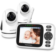 HelloBaby Baby Monitor with 2 Cameras - 3.2'' IPS Screen Baby Camera Monitor No WiFi, Remote Pan-Tilt-Zoom, Infrared Night Vision, 1000ft Wireless Co