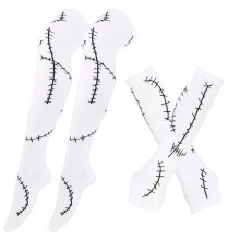(White) Nightmare The Before Christmas Character Sallly Glove Sock Cosplay Accessory Set