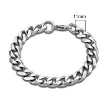 (21cm, 11mm) Mens Punk Rock Stainless Steel Curb Cuban Link Chain Silver Color Bracelet