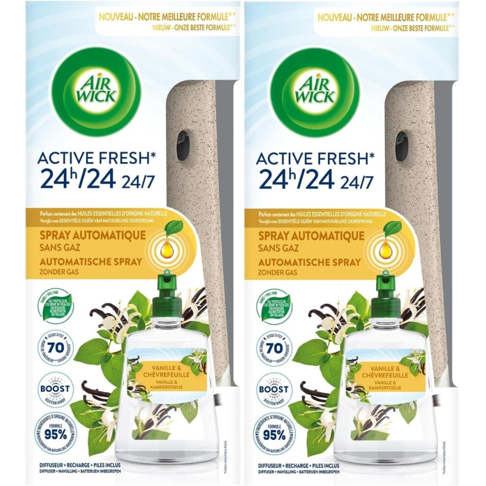 2xAir Wick Active Fresh Automatic Spray Diffuser Unit + Vanilla & Honeysuckle Refill 228ml-image-OPC-PFDTGQZ-NEW