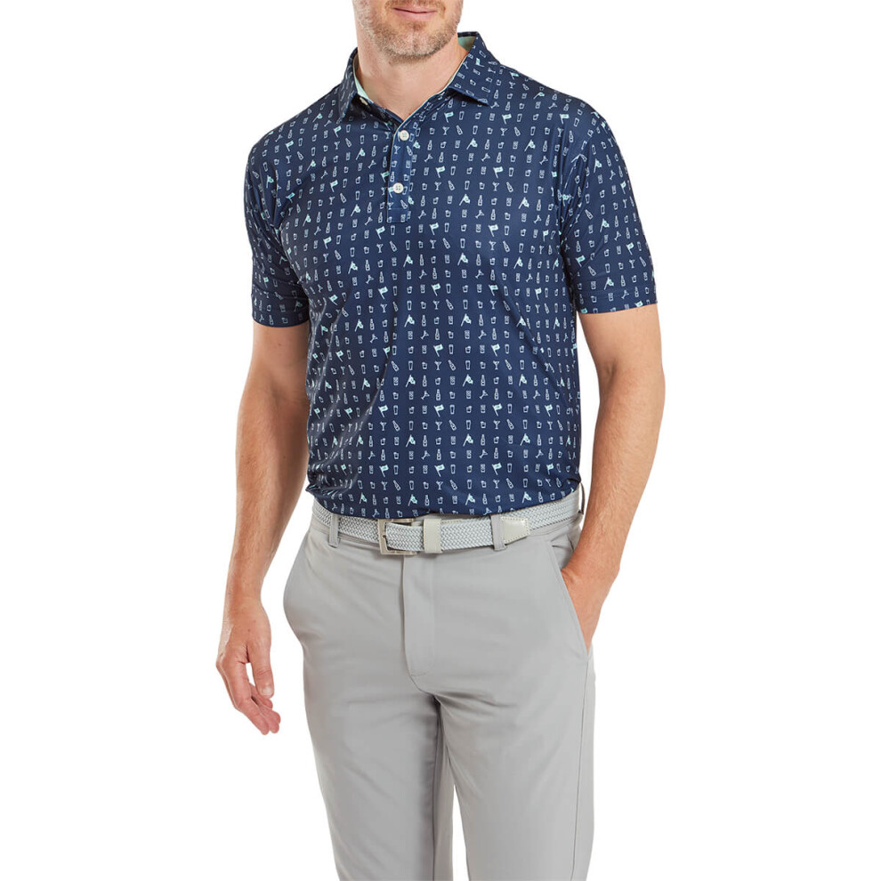 (XXL, Navy) FootJoy Mens 2024 19th Hole Four Way Stretch Moisture Wicking Golf Polo Shirt