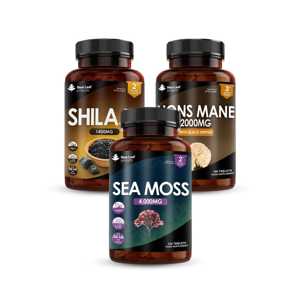 Shilajit Capsules 1400mg, Lion's Mane 2000mg + Sea Moss 4000mg Bundle
