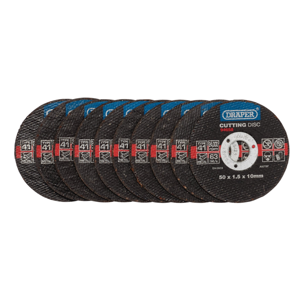 Draper Cut/Disc Metal - 50X1.5mm 94658 Metal Cutting Discs, 50 X 1.5 X 10Mm (Pack Of 10)