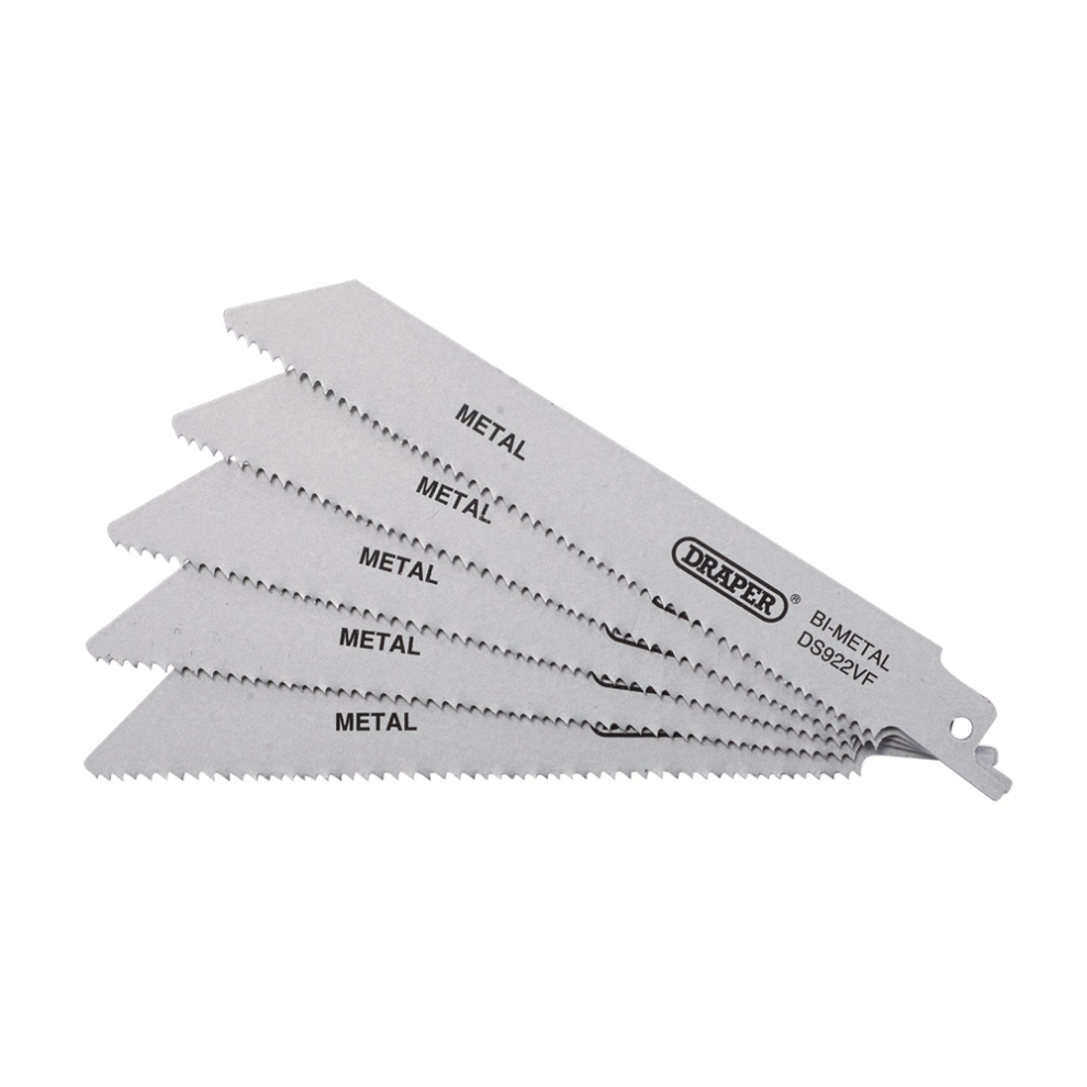 Draper Recip Saw Blade 5Pcs - S922vf 43463 Bi-Metal Reciprocating Saw Blades For Metal, 150Mm, 10-14Tpi (Pack Of 5)