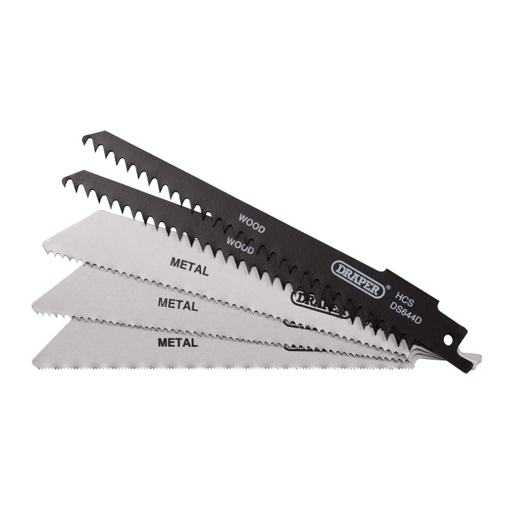 Draper RECIP SAW BLADE SET COMBI 5PCS 52517 Assorted Reciprocating Saw Blades for Multi-Purpose Cutting, 150mm (Pack of 5)