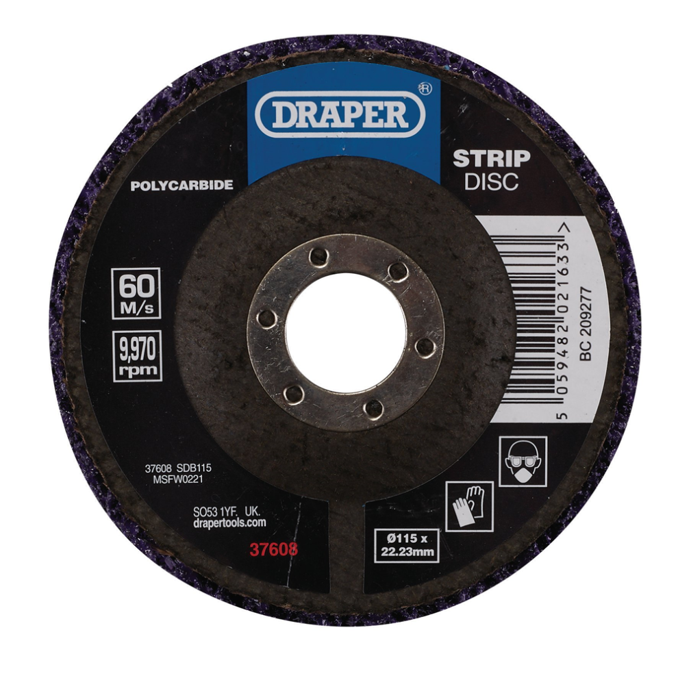 Draper 115Mm Polystrip Disc 37608 Polycarbide Strip Disc, 115Mm, 22.23Mm, 180 Grit, Purple
