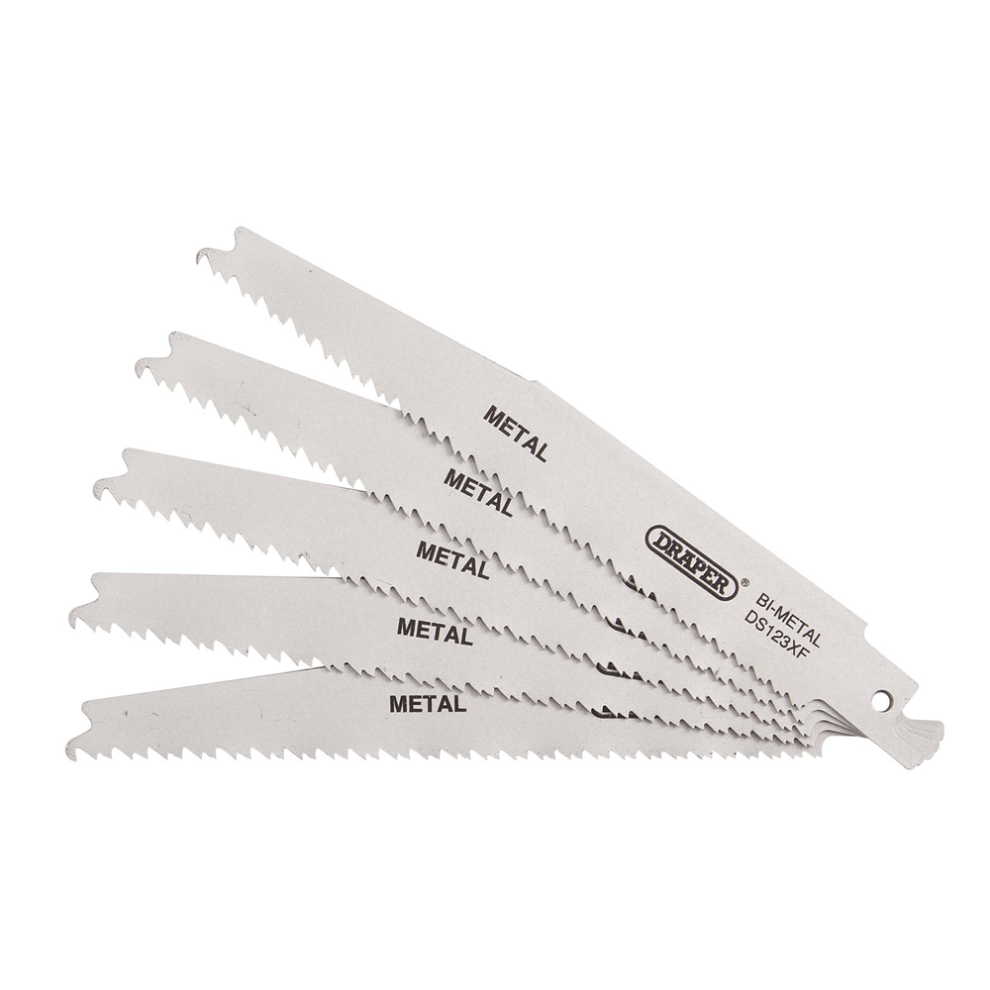 Draper Recip Saw Blade 5Pcs - S123xf 38755 Bi-Metal Reciprocating Saw Blades For Metal Cutting, 150Mm, 8-14Tpi (Pack Of 5)