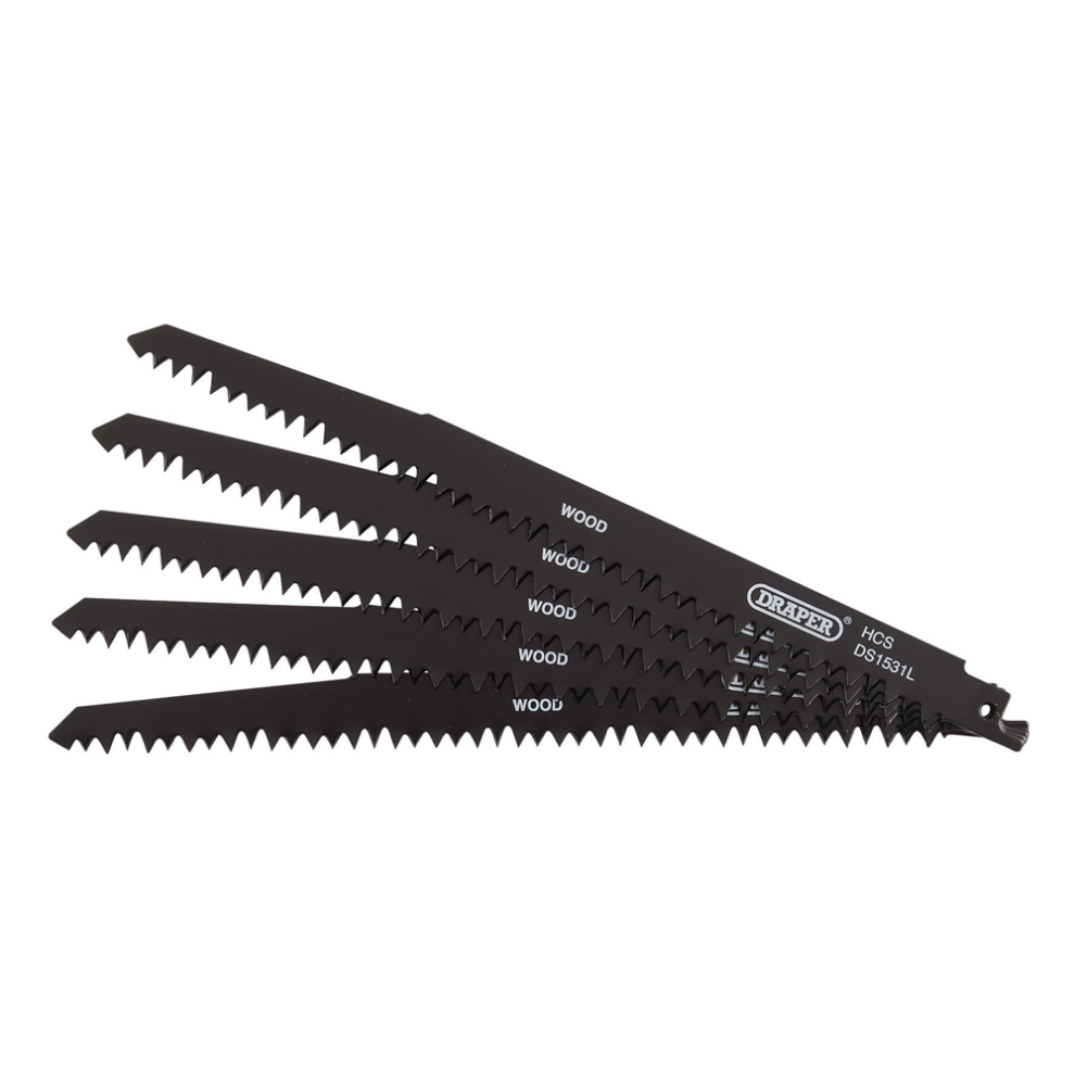 Draper RECIP SAW BLADE 5PCS - S1531L 38803 Reciprocating Saw Blades for Wood Cutting, 240mm, 5tpi (Pack of 5)