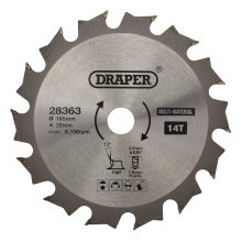Draper TCT SAW BLADE 165MM 14T MULTI 28363 TCT Multi-Purpose Circular Saw Blade, 165 x 20mm