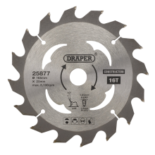 Draper TCT SAW BLADE 165MM 16T CONS 25877 TCT Cordless Construction Circular Saw Blade for Wood & Composites, 165 x 20mm