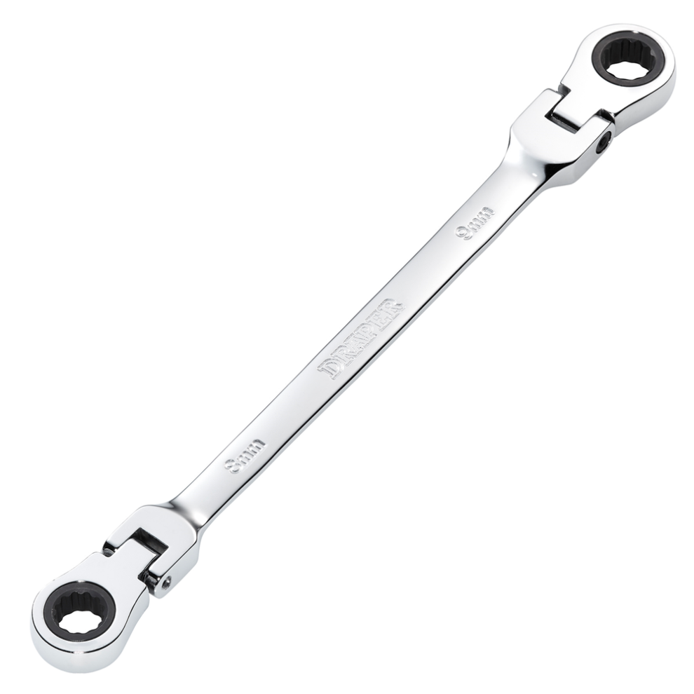 Draper 8X9 FLEX RATCHET RING SPANNER 27744 27744 HI-TORQÂ Metric Flexible Head Double Ring Ratchet Spanner