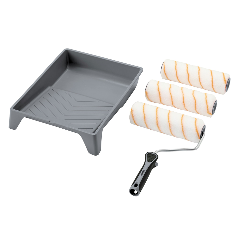 Draper 9" ROLLER TRAY SET - P/MEDIUM Medium Pile Polyester Paint Roller Set With Soft Grip (5 Piece)