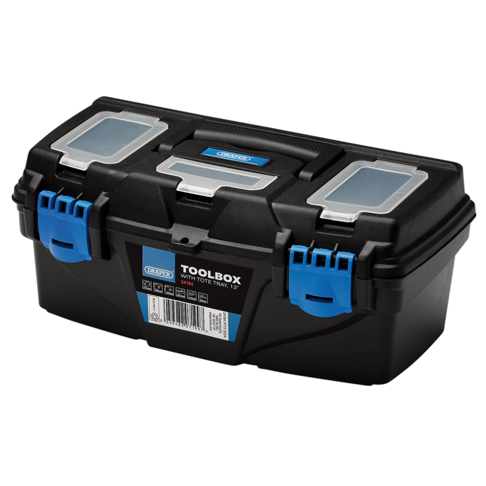 Draper 13" Plastic Toolbox With Tray Plastic Toolboxes With Tote Tray