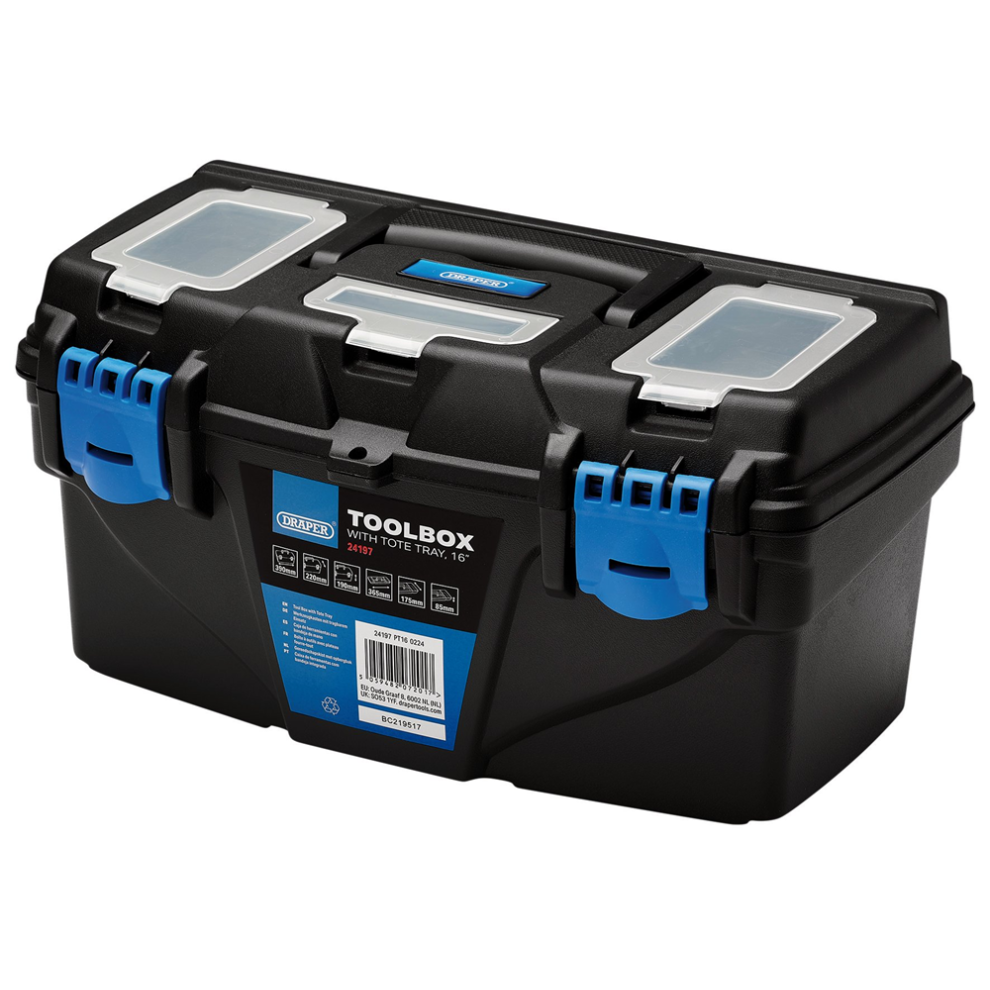 Draper 16" PLASTIC TOOLBOX WITH TRAY Plastic Toolboxes with Tote Tray