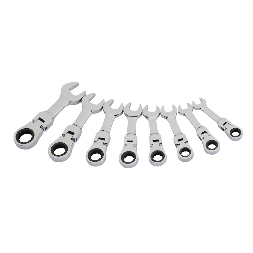 Draper 8PC STUBBY FLEX RACT. SPANNER 27982 27982 HI-TORQÂ Metric Stubby Flexible Head Ratchet Combination Spanner Set (8 Piece)