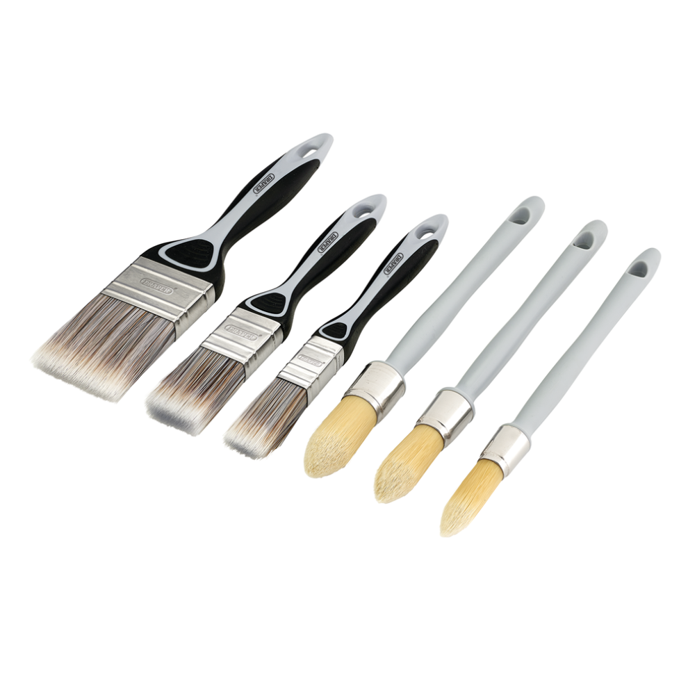 Draper 6Pc Paint Brush Set - F/R-Sash Flat And Round Sash Paint Brush Set (6 Piece)