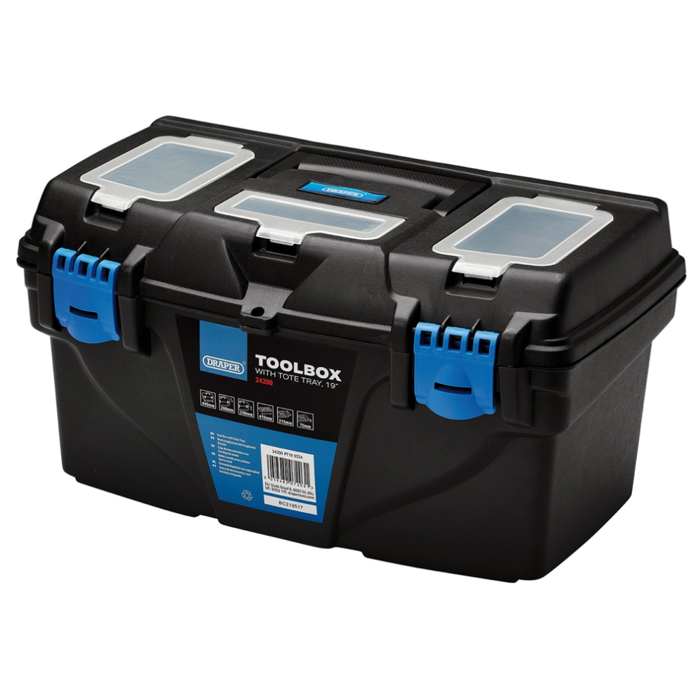 Draper 19" Plastic Toolbox With Tray Plastic Toolboxes With Tote Tray