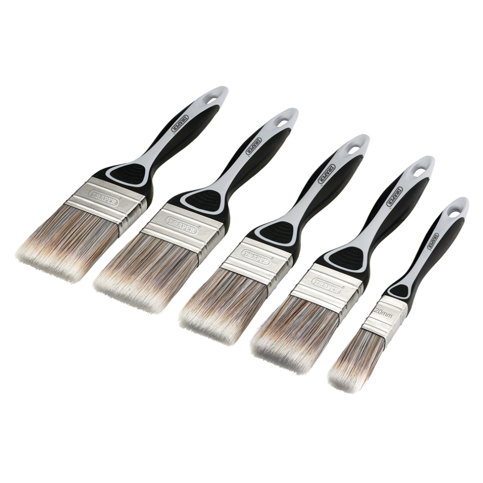 Draper 5Pc Paint Brush Set - Flat Soft Grip Flat Paint Brush Set (5 Piece) 5059482068829
