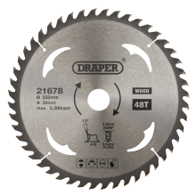 Draper TCT SAW BLADE 250MM 48T WOOD 21678 TCT Circular Saw Blade for Wood, 250 x 30mm
