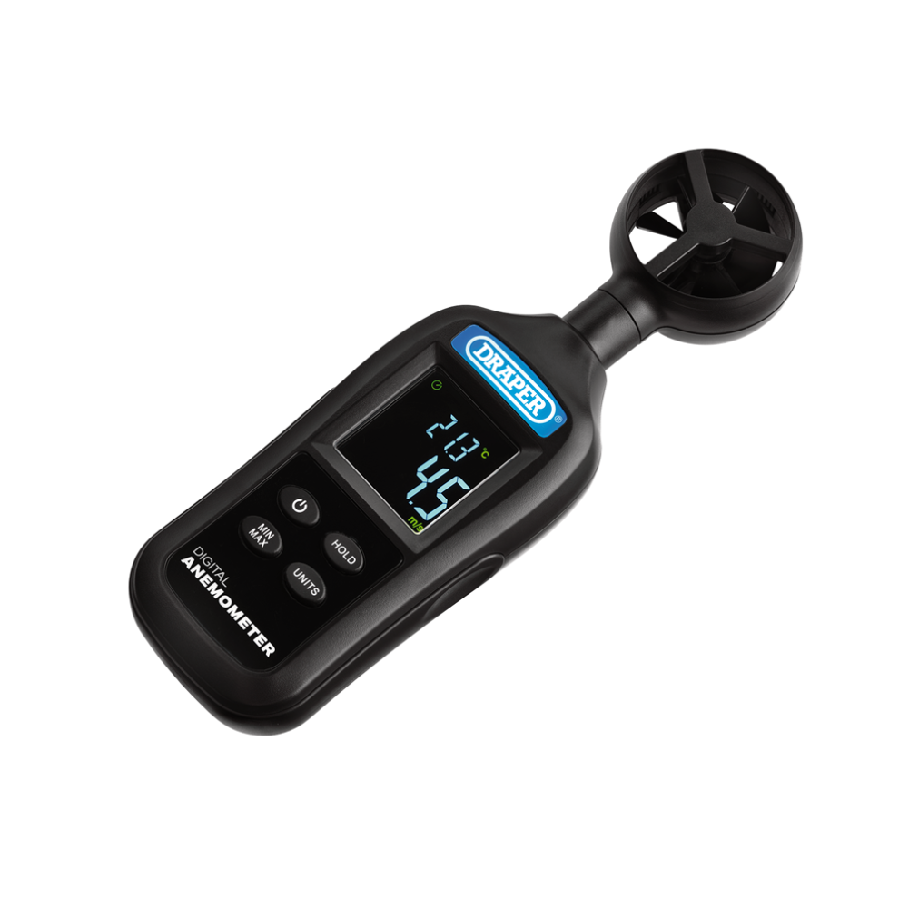 Draper DIGITAL ANEMOMETER 12445 12445 Handheld Digital Anemometer - Wind Speed And Temperature Meter, 0.4-30m/s And -20 To +70ÃC