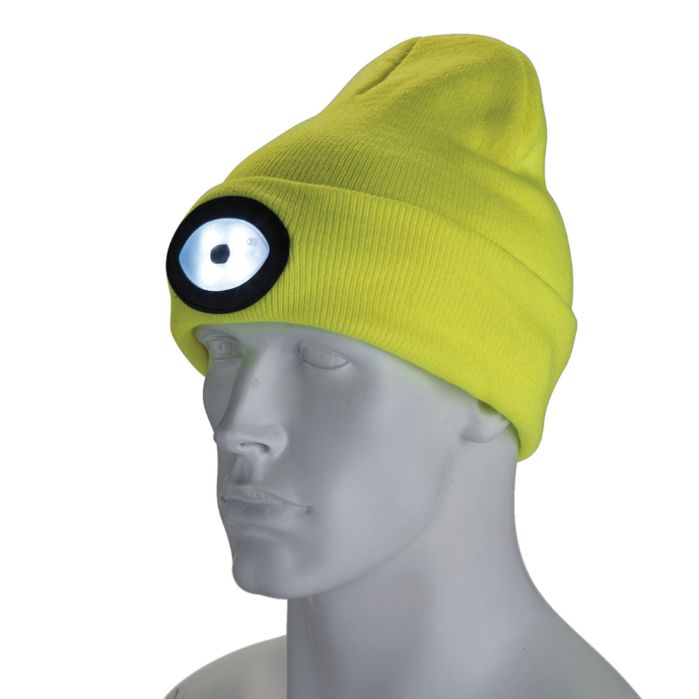 Draper BEANIE WITH TORCH - HIVIS YELL 10008 10008 Beanie Hat with Rechargeable Torch, One Size, 1W, 100 Lumens