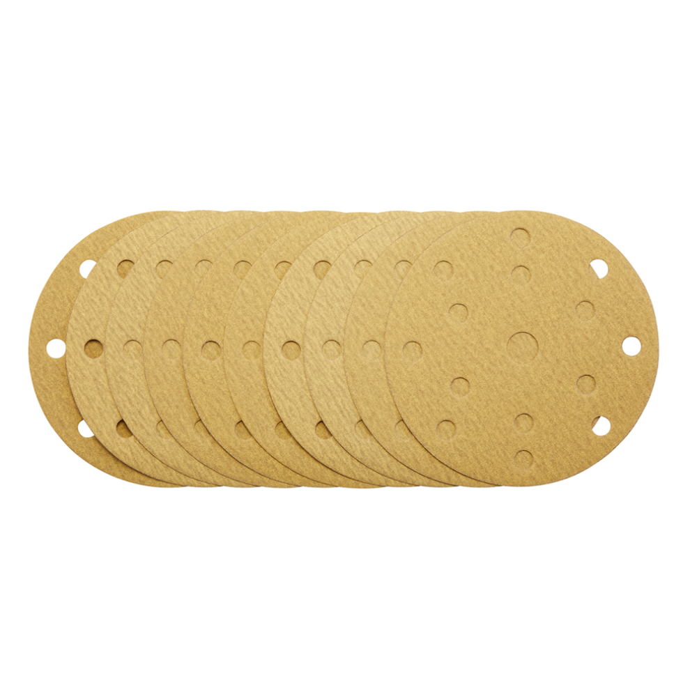 Draper 150MM GOLD SAND DISC 180G 15DE 08475 Gold Sanding Discs with Hook & Loop, 150mm, 15 Dust Extraction Holes (Pack of 10)