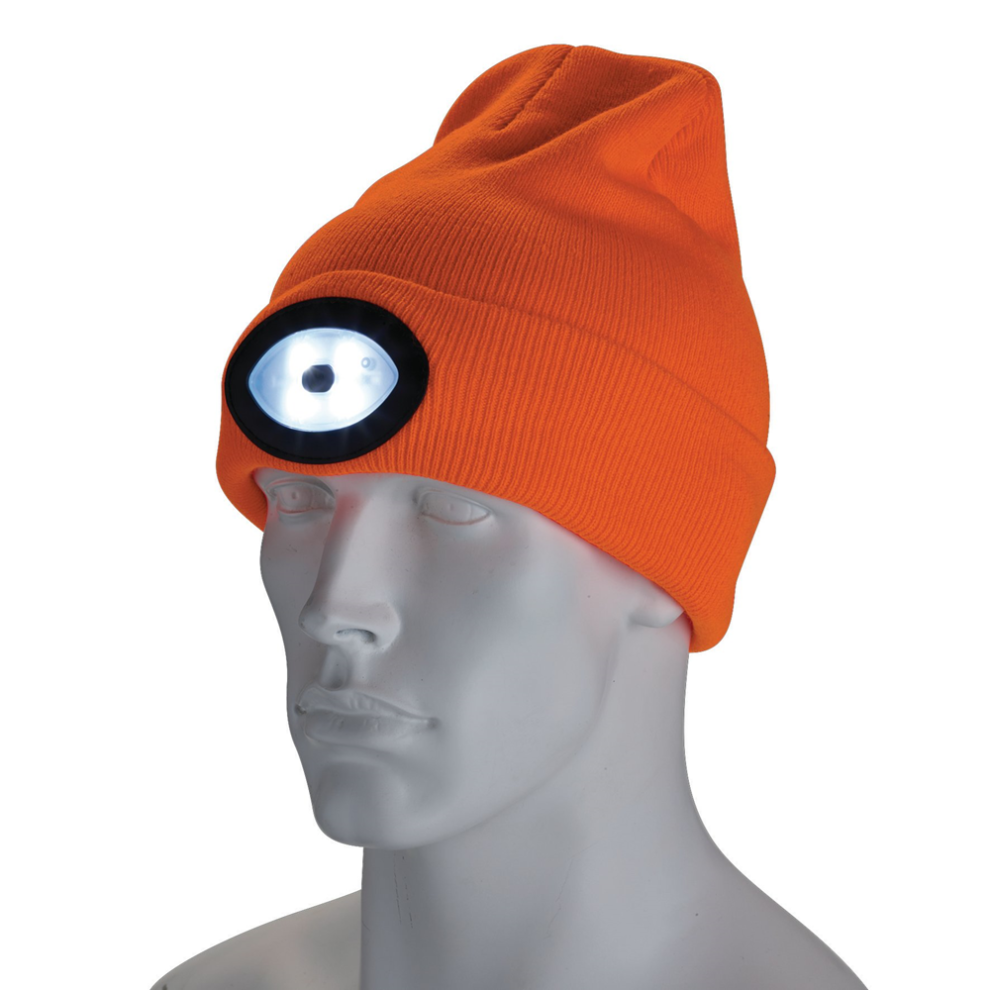 Draper Beanie With Torch - Hivis Oran 10015 10015 Beanie Hat With Rechargeable Torch, One Size, 1W, 100 Lumens
