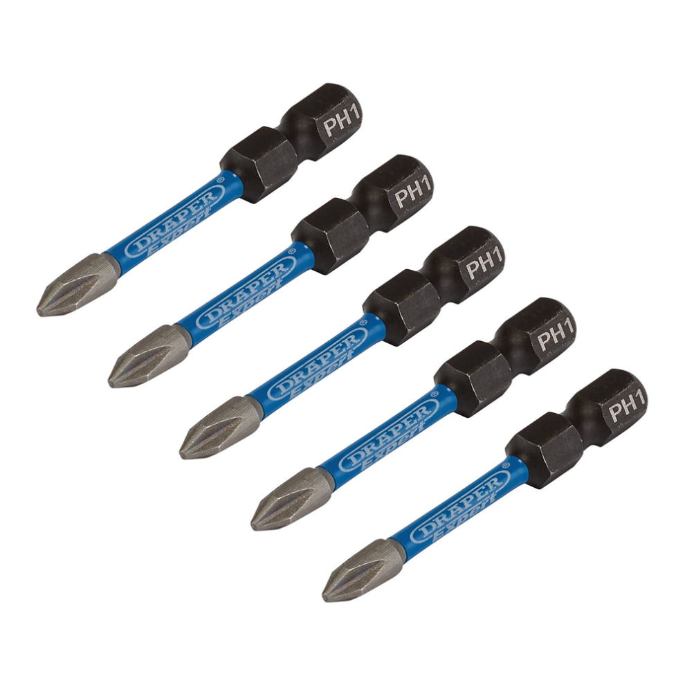 Draper Ph1x50mm Impact S/D Bit 5Pk 05498 Cross Slot/Ph Type Impact Screwdriver Bits, 1/4" Hex