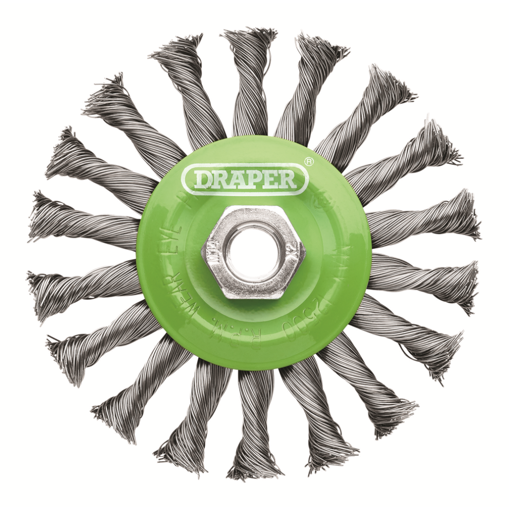 Draper TWIST SS WIRE WHEEL 115MM M14 08061 Stainless-Steel Twist-Knot Flat Wire Wheel Brush, 115mm, M14