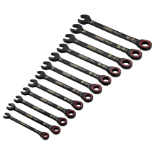 Draper 12PC RATCHETING SPANNER SET BK 03896 HI-TORQÂ Metric Ratchet Combination Spanner Set, Black (12 Piece)